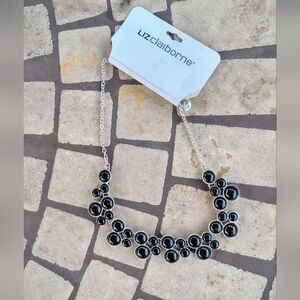 NWT Liz Claiborne Necklace Silver Tone Edged Round Black Beads Various Sizes